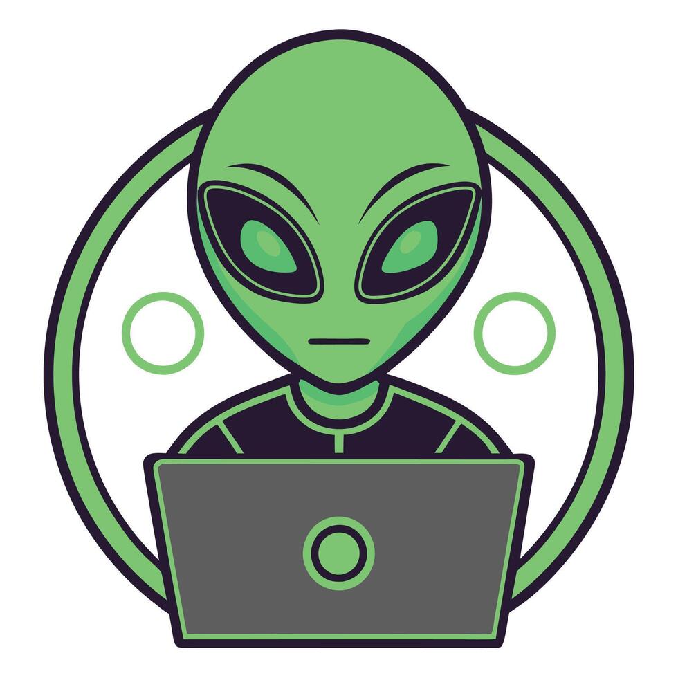 alien computer programmer icon illustration vector