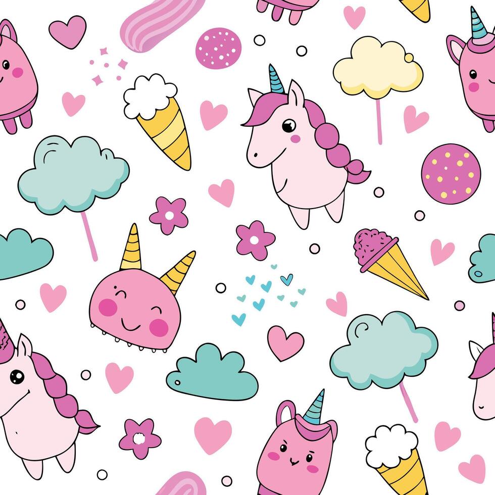 Cute Unicorn and Candy Pattern vector