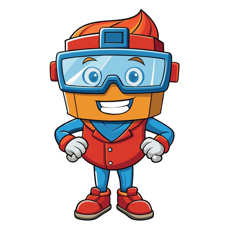 cartoon character of a robot with goggles and red jacket vector