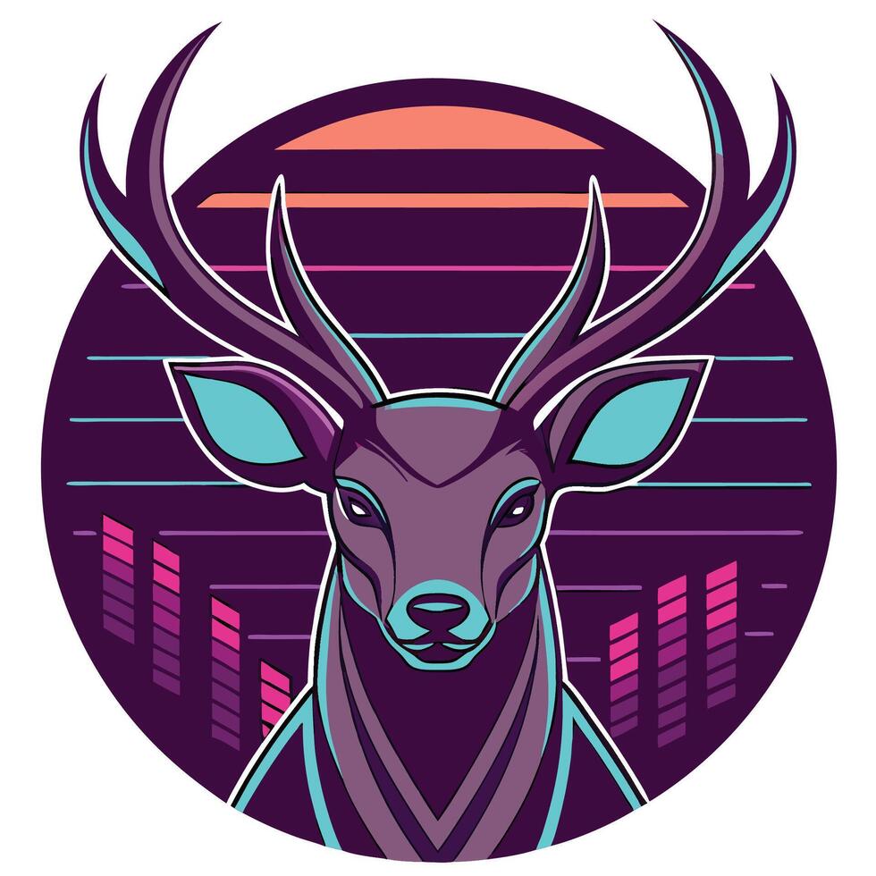 a deer head with horns in a retro style vector