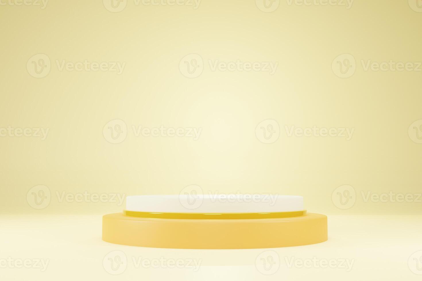 Podium yellow backdrop. Blank product shelf standing backdrop. 3D Rendering photo