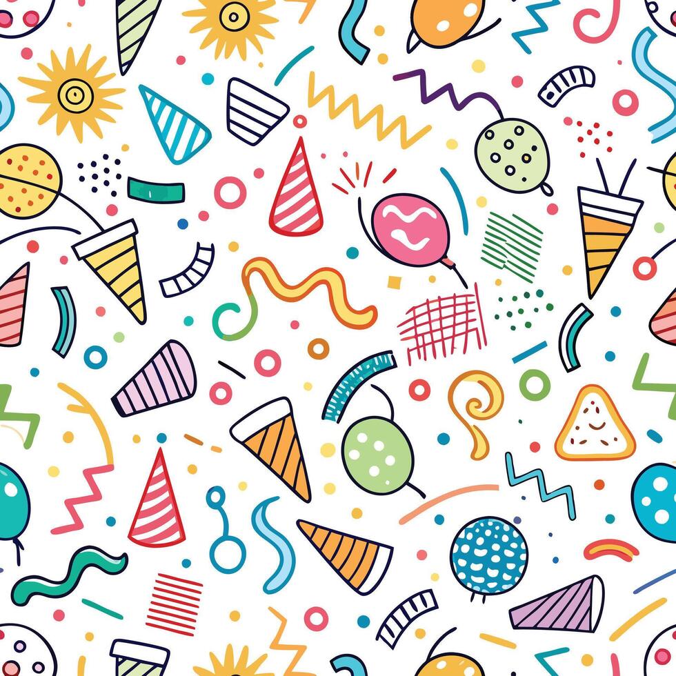 seamless pattern with colorful party items white background vector