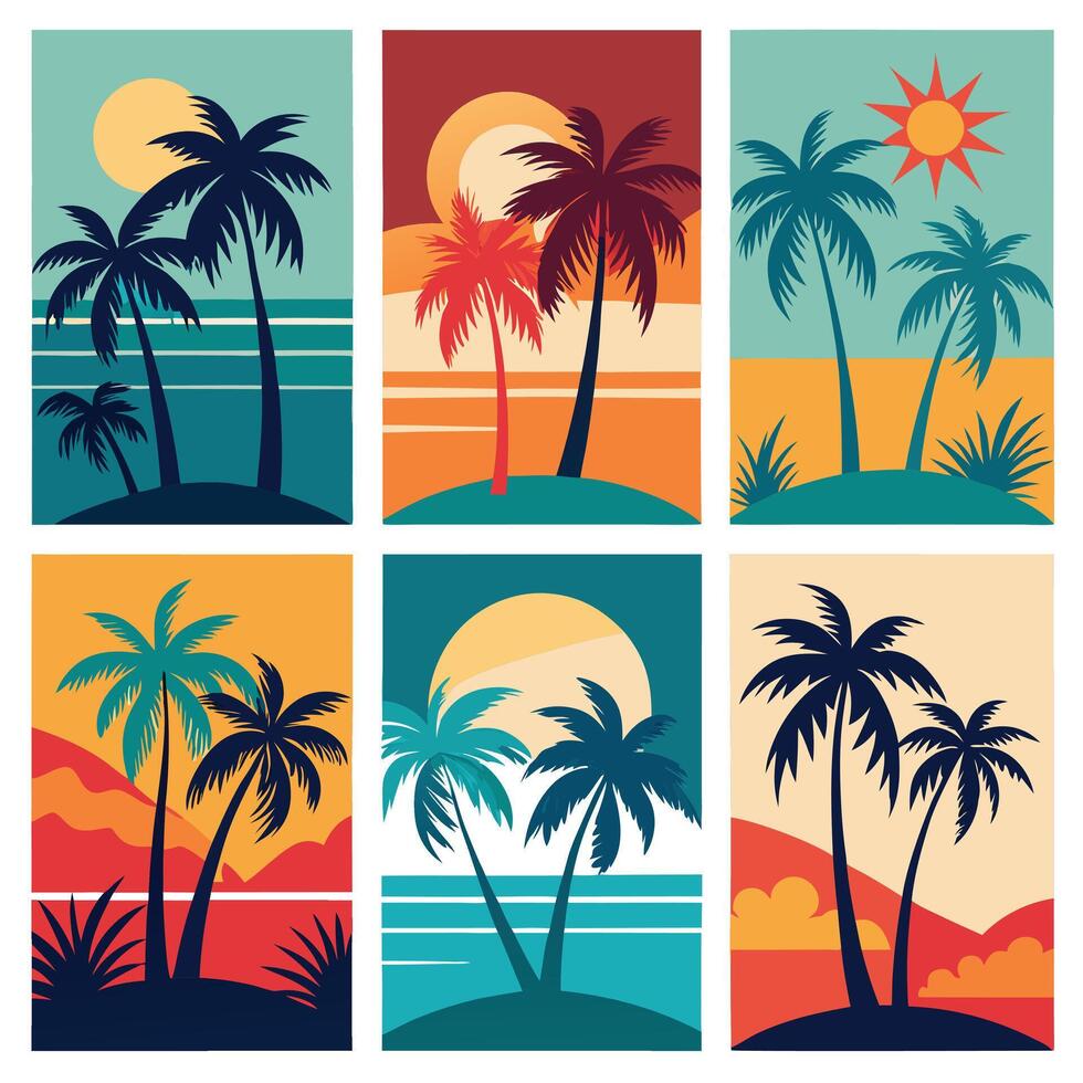 Tropical Island Sunset Scenes vector