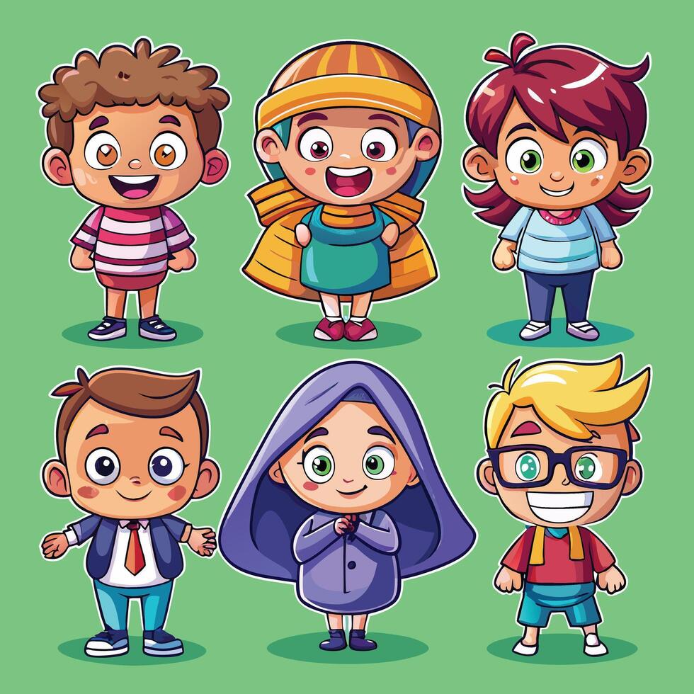 cartoon children in different clothes and poses vector