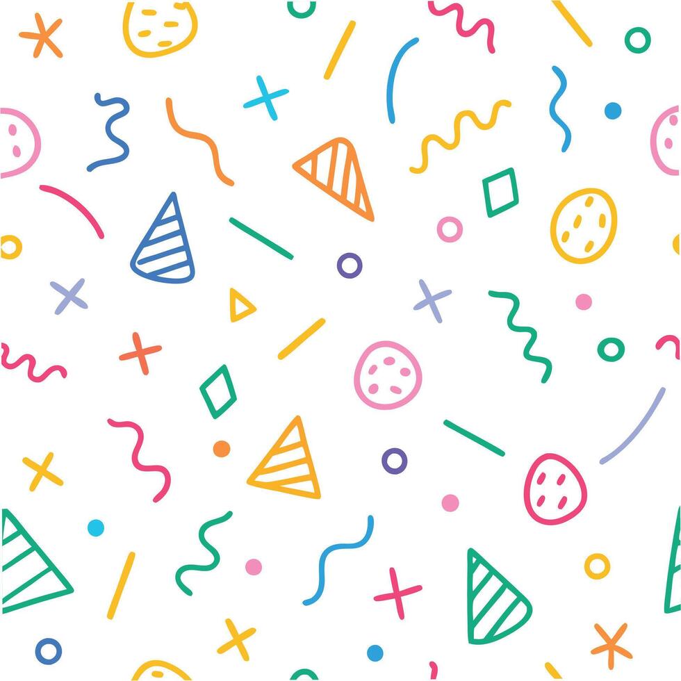 a colorful pattern with party hats and other ite white backgroundms vector
