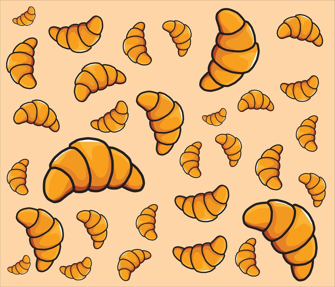 Delicious cartoon Croissant illustration in a seamless repeat, perfect for food-themed designs. vector