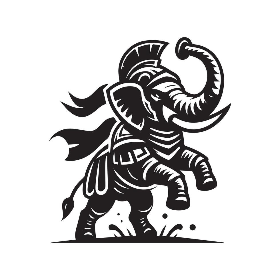 An elephant with a helmet and sword in its hand vector