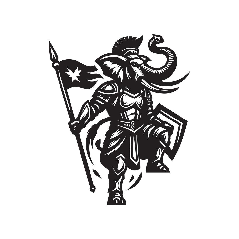 An elephant with a spear and shield vector