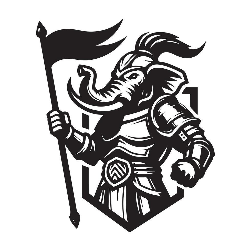 An elephant in armor holding a flag vector