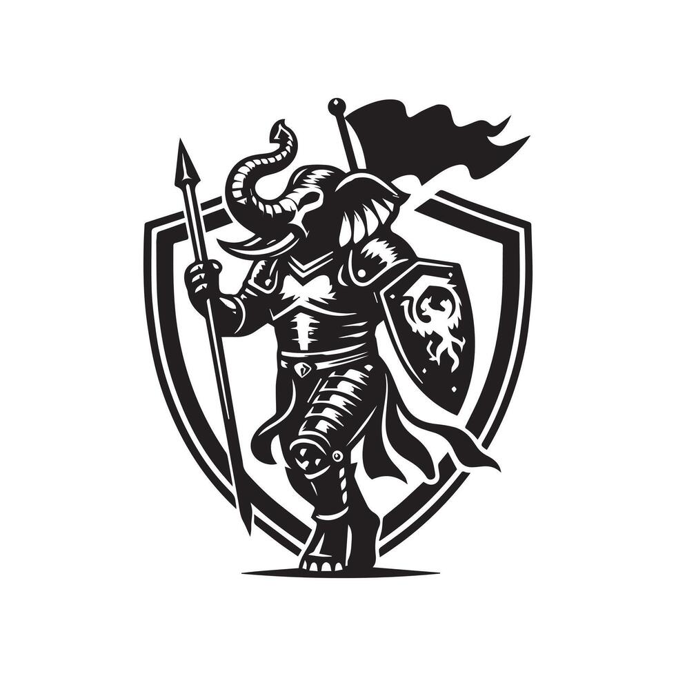 An elephant in armor holding a sword vector