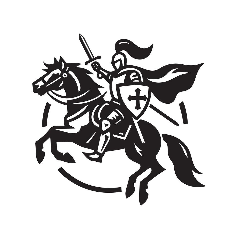 A knight on horseback with sword and shield vector