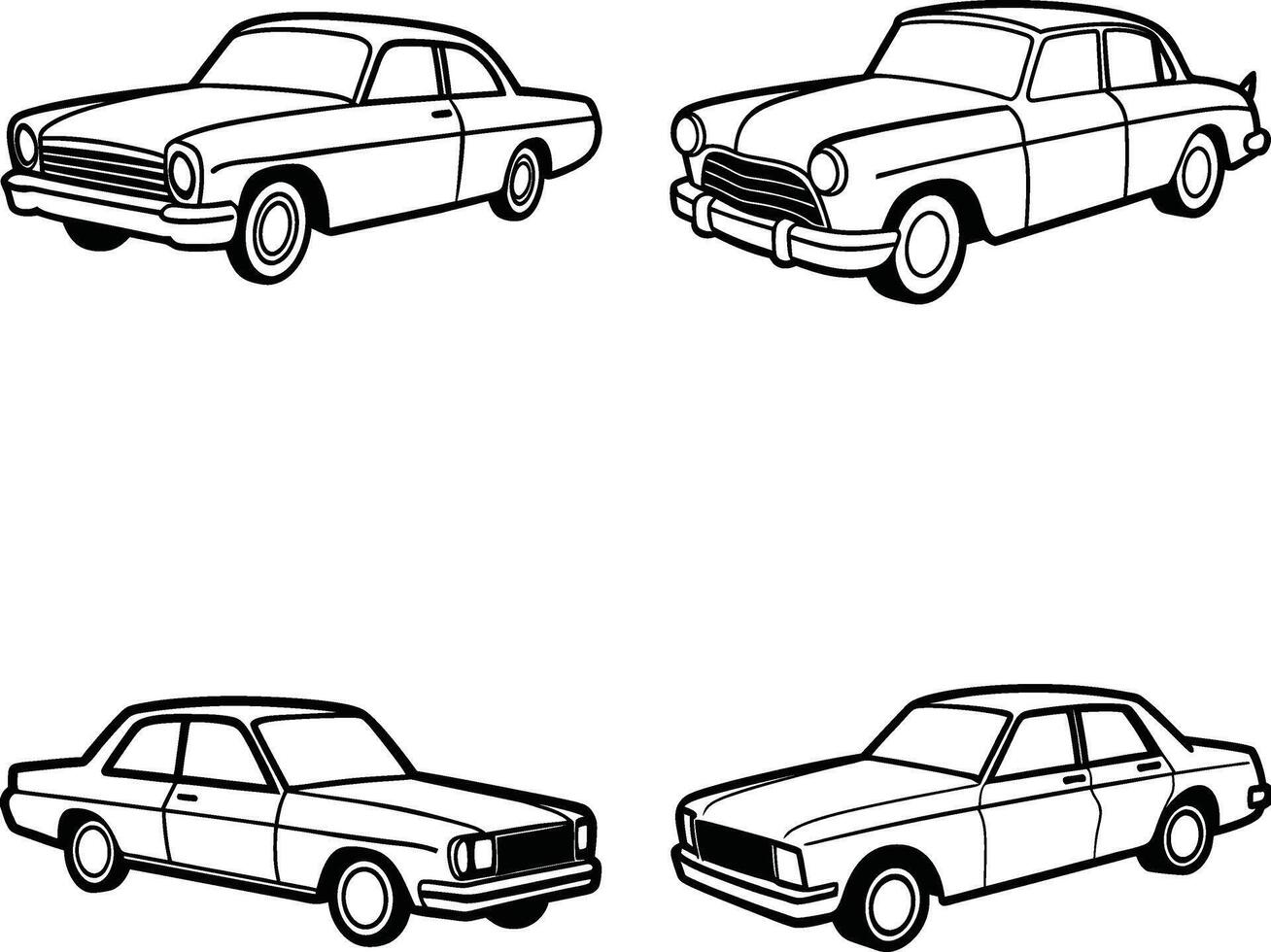 Classic car line art set vintage automobiles black and white illustrations vector