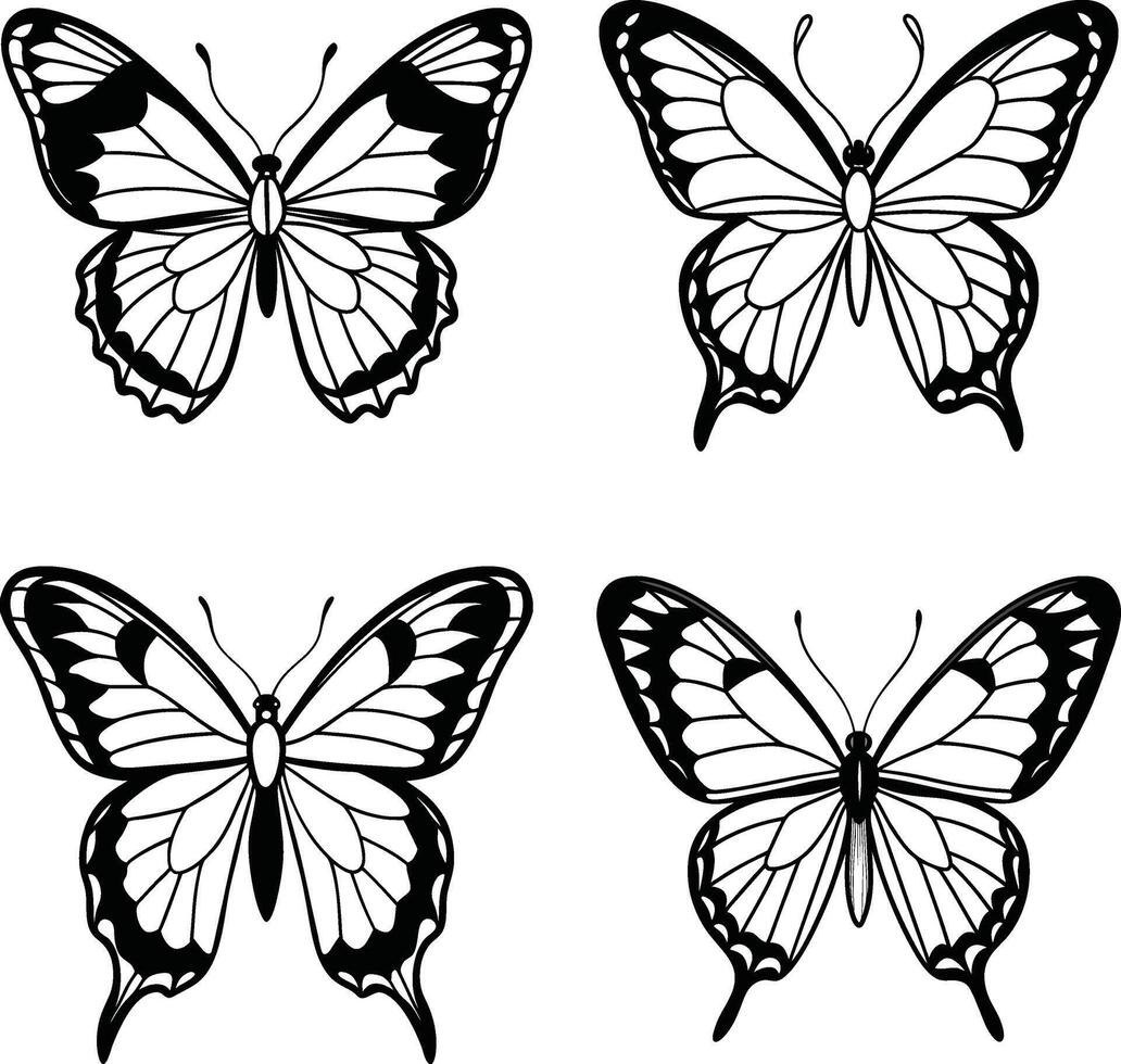 Butterfly collection black and white illustration set for graphic design vector
