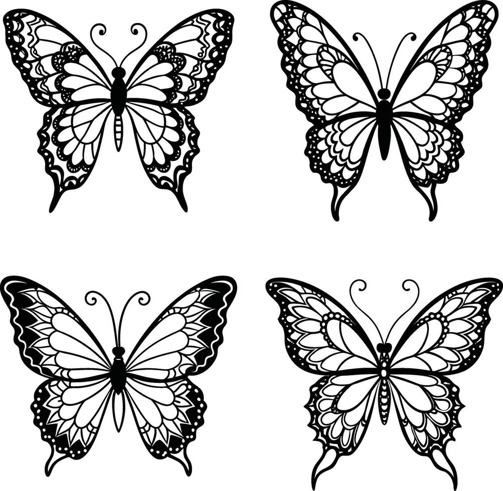 Decorative butterfly designs in black and white format vector