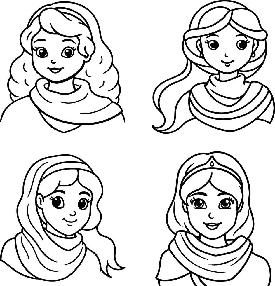 Princess line art graphics collection for coloring books and educational resources vector