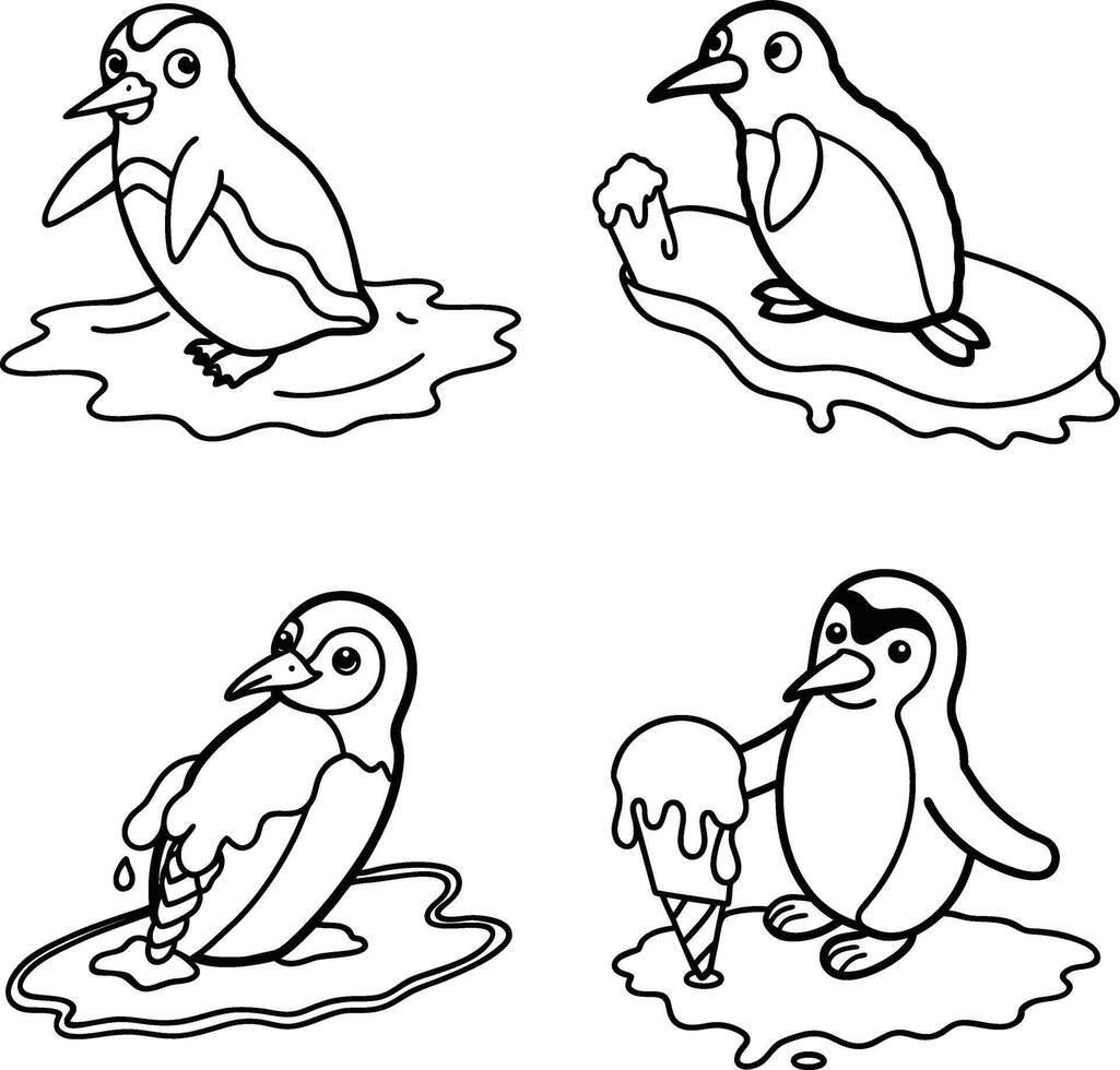 Cute penguin cartoon illustration black and white outlines perfect for coloring books vector