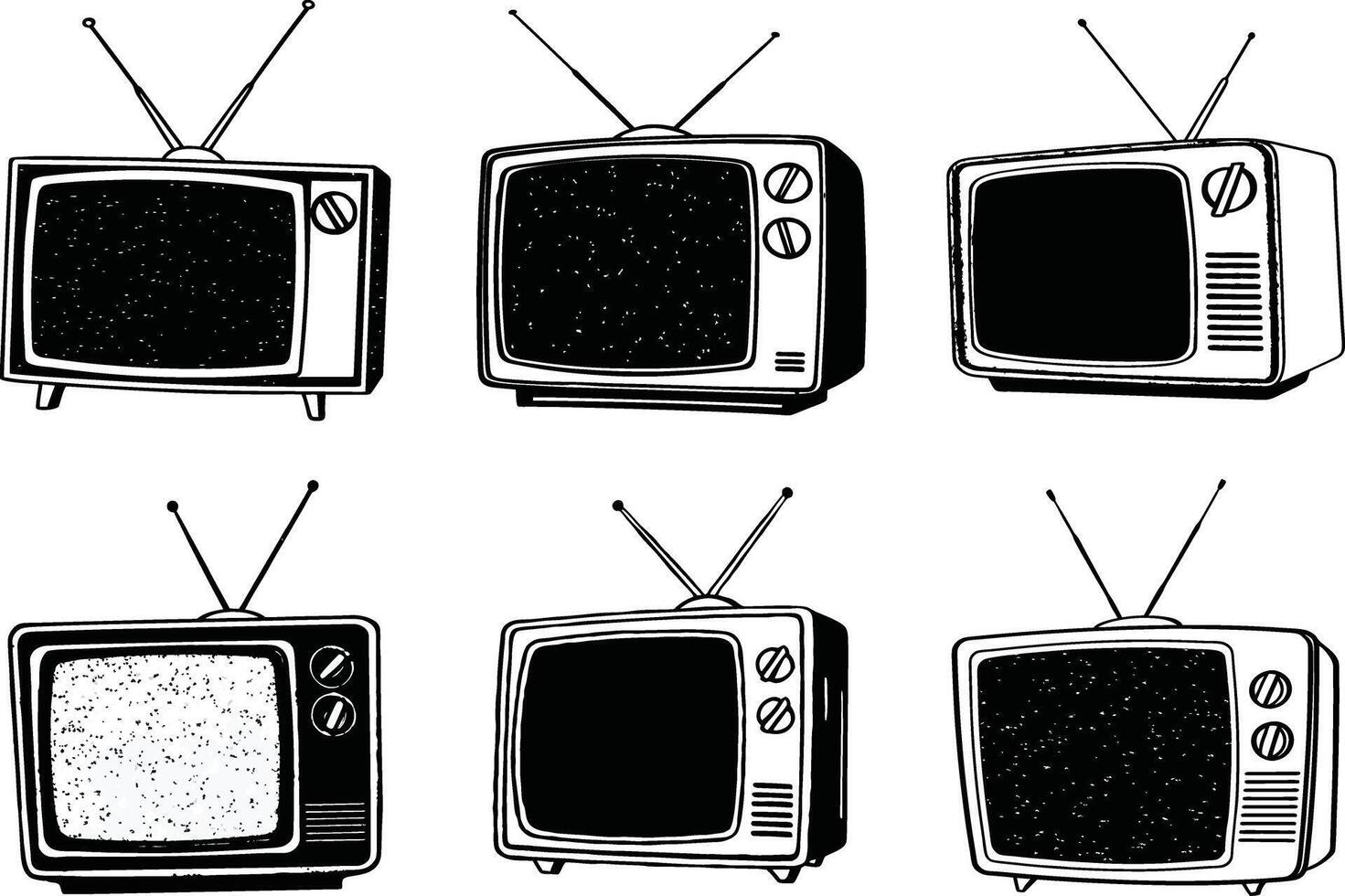 Collection of retro television sets vintage style hand drawn illustration vector