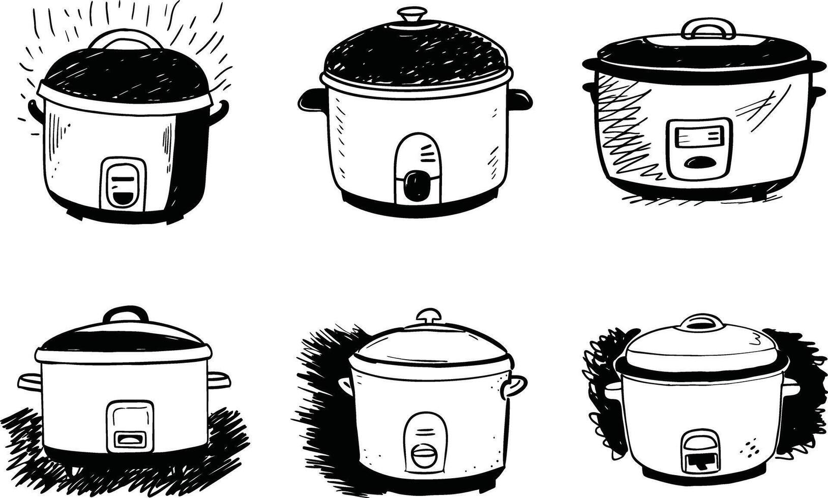 Hand drawn rice cooker illustrations various style sketches of kitchen appliances vector