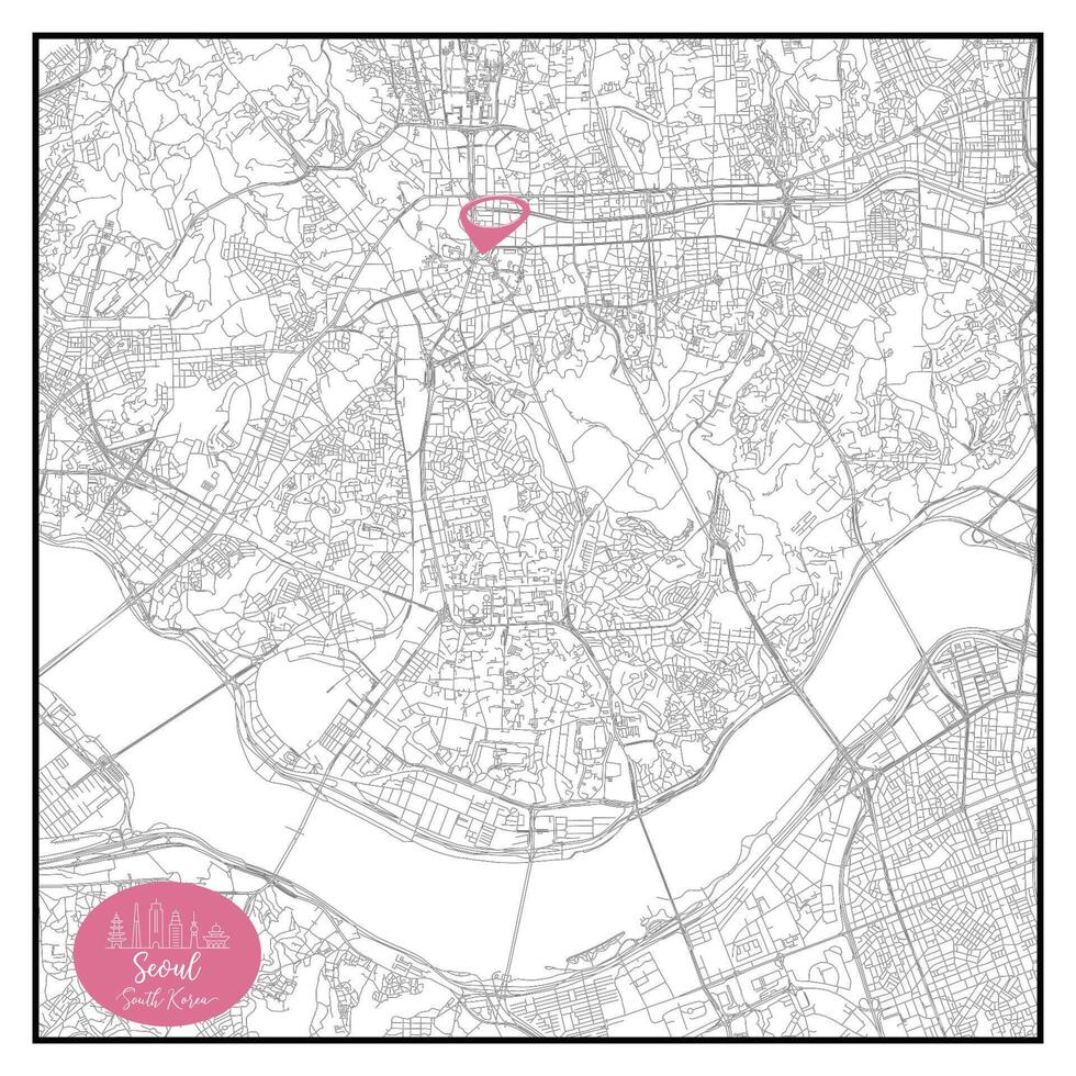Seoul capital city of South Korea Urban Streets Roads Map with city center location pin,illustration element image vector