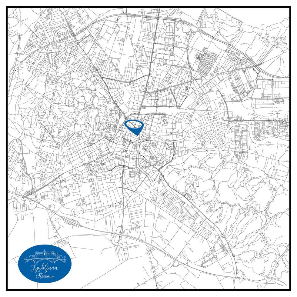 Ljubljana capital city of Slovenia Urban Streets Roads Map with city center location pin,illustration element image vector