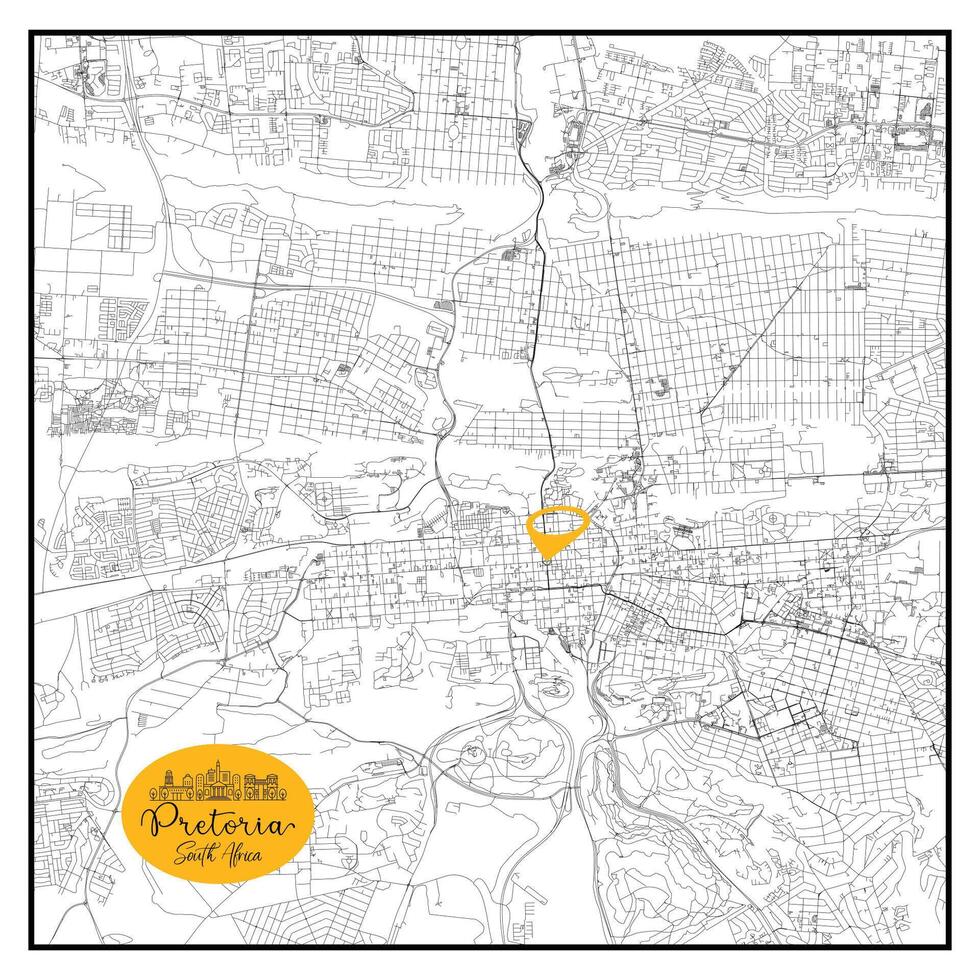 Pretoria administrative capital of South Africa Urban Streets Roads Map with city center location pin,illustration element image vector