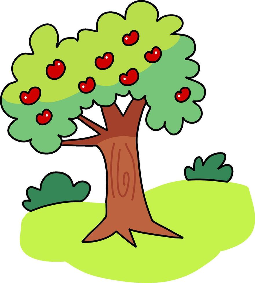 Cartoon Apple Tree in a Green Meadow vector
