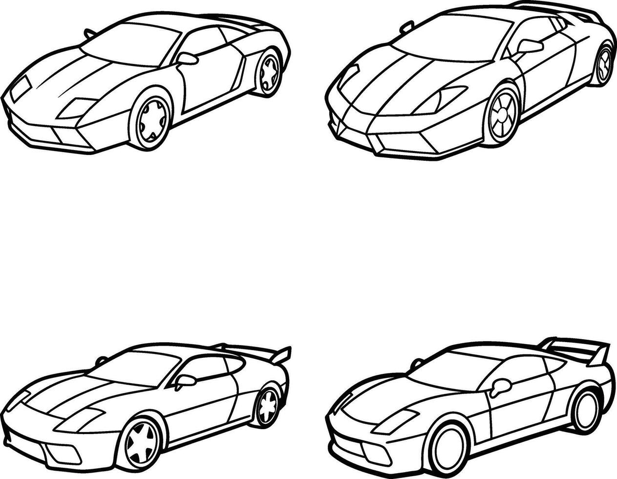 Sport car outlines collection illustration automotive design and coloring pages vector