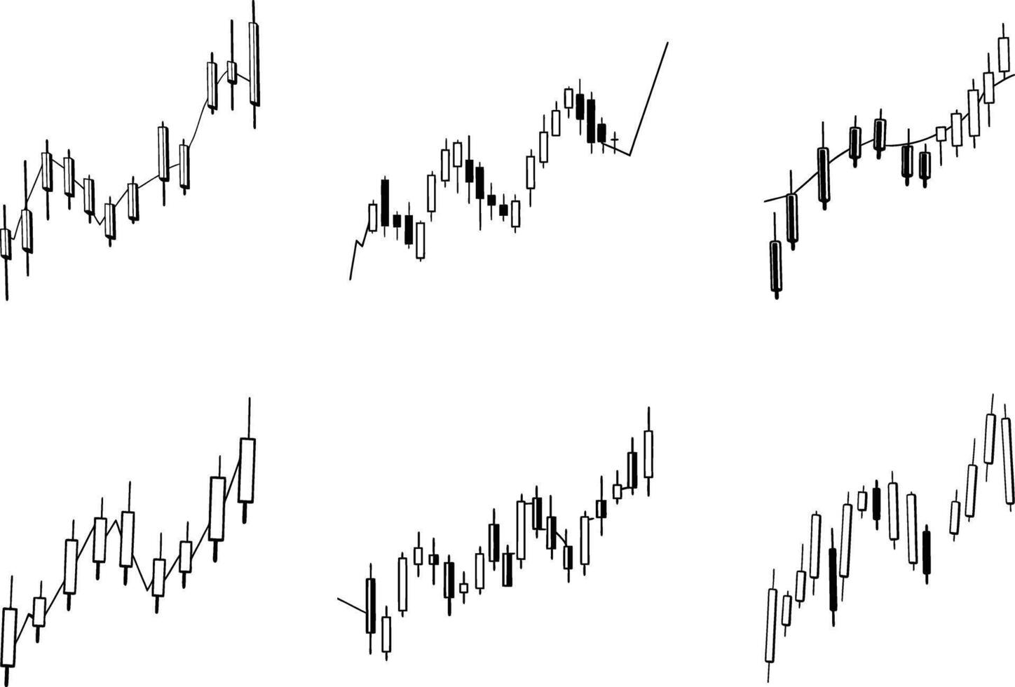 Collection of financial market candle stick charts in black and white vector