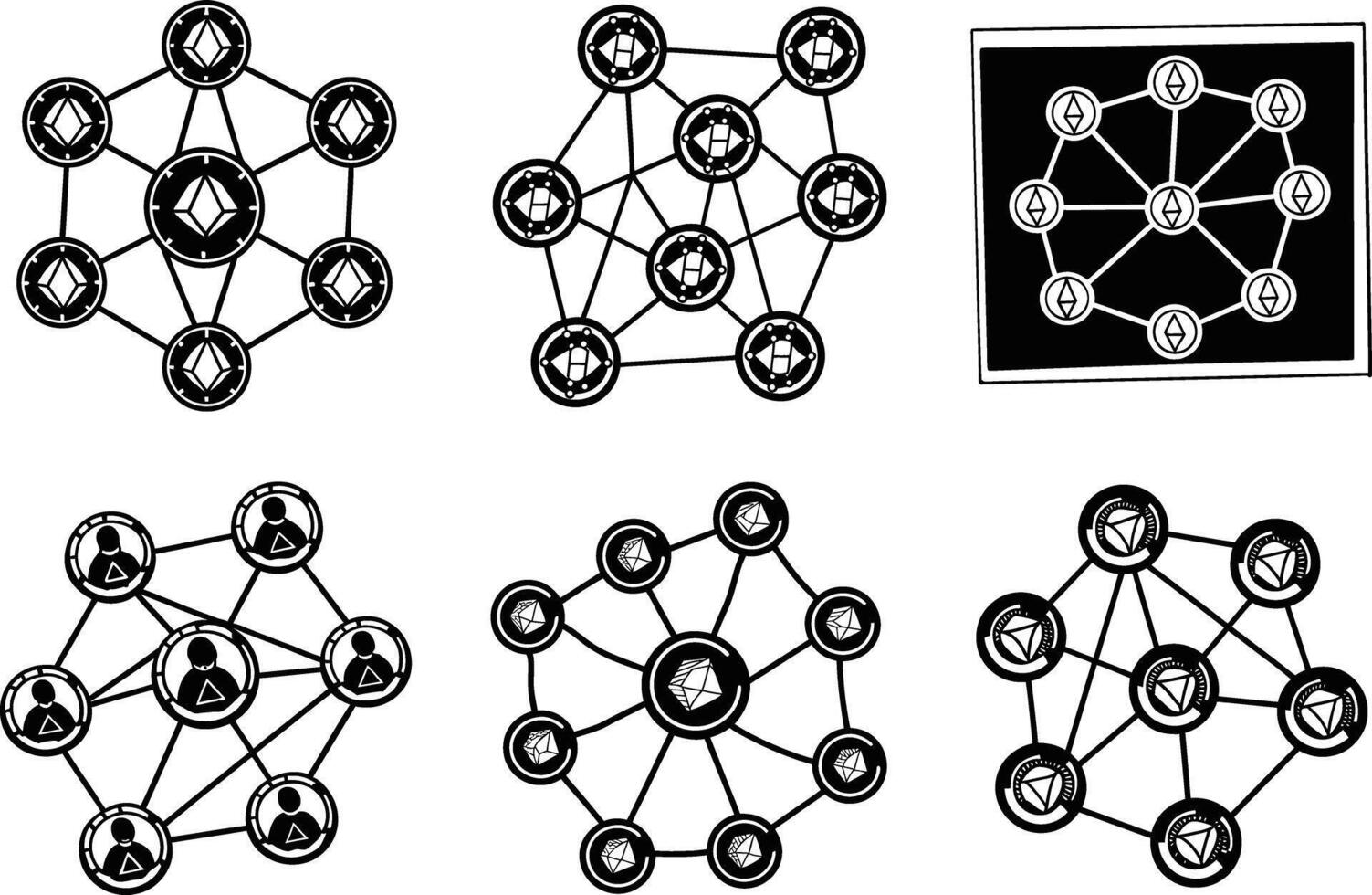 Black and white blockchain network illustration for cryptocurrency decentralization designs vector