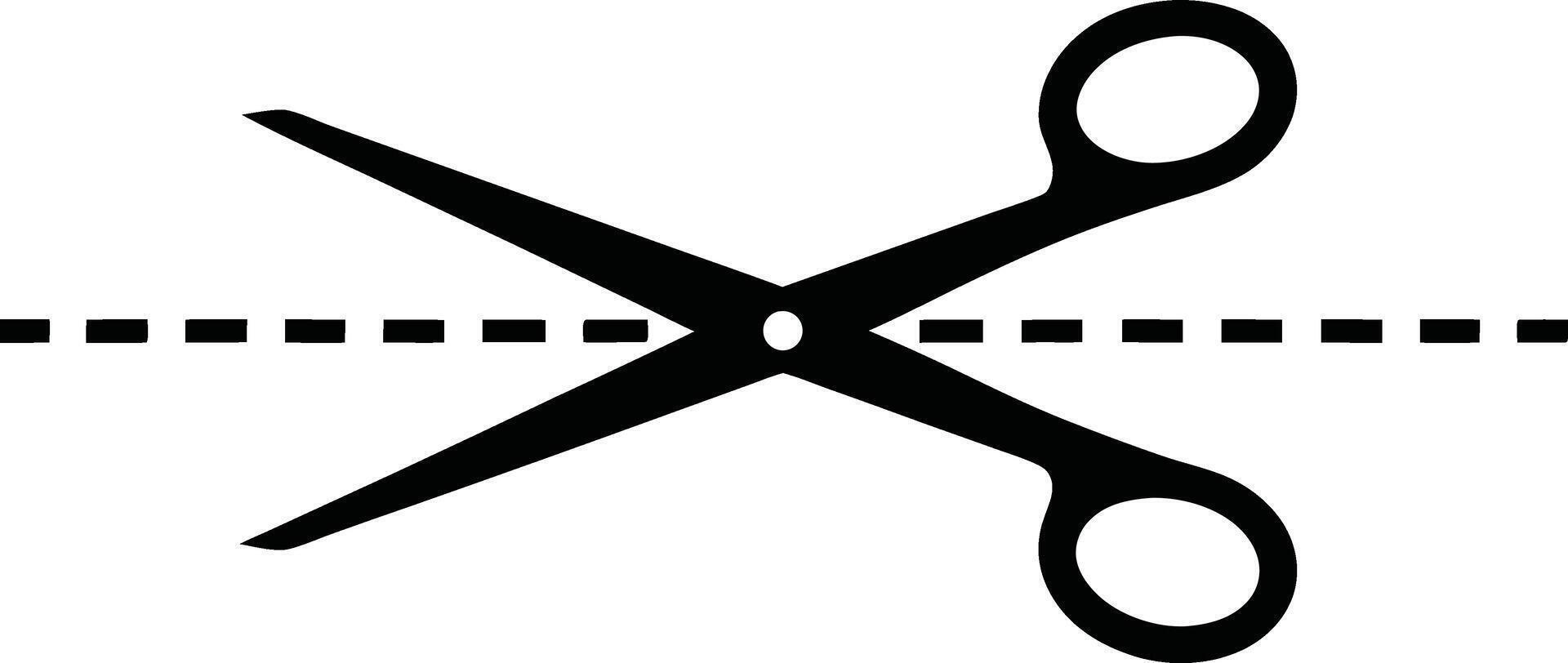 Black Scissors Cutting A Dashed Line Illustration On White Background vector