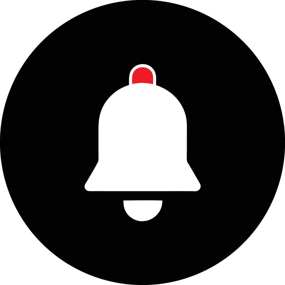 White Notification Bell Icon On Black Circle Background Simple Design vector
