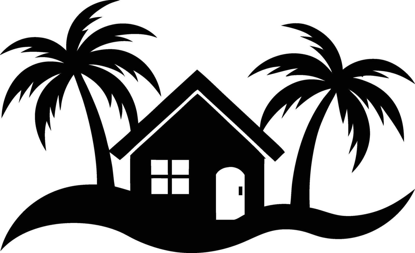 Tropical House Illustration With Palm Trees Black And White Design vector