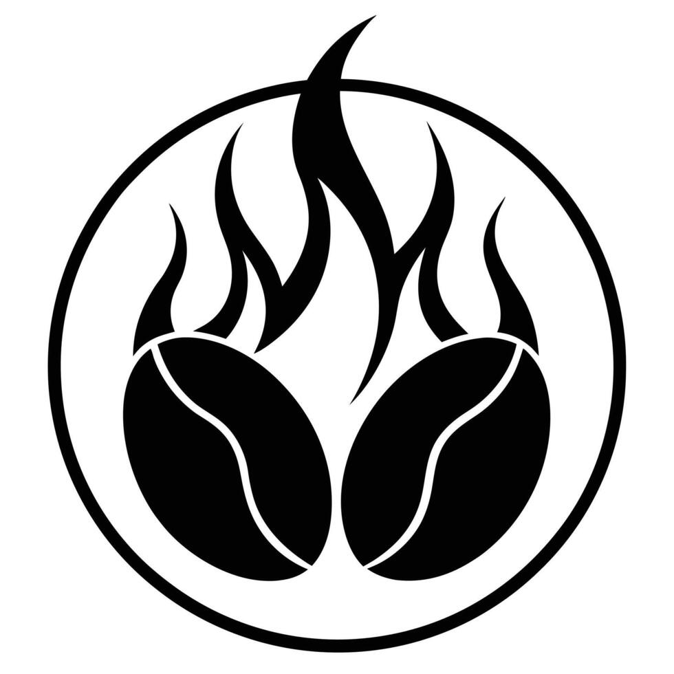 Two Coffee Beans With Rising Flames In Black And White Circle Logo vector