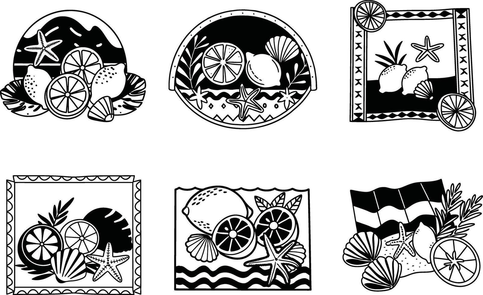 Summer beach themed clip art illustration with lemons and starfish vector