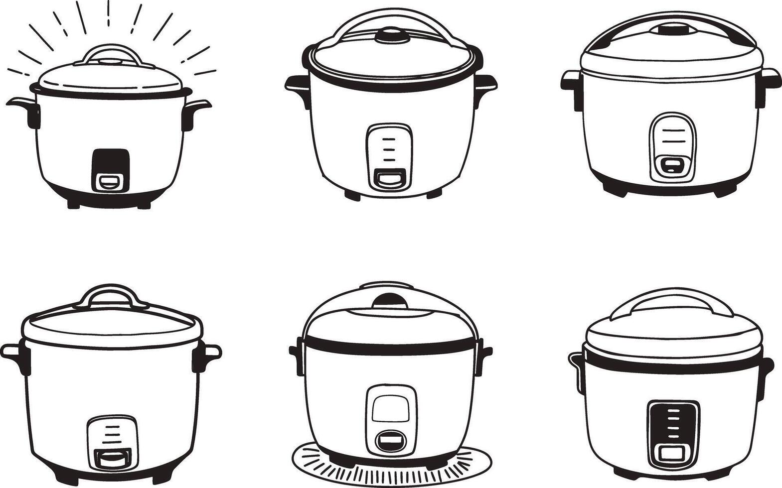 Rice cooker black and white illustration set kitchen appliances vector