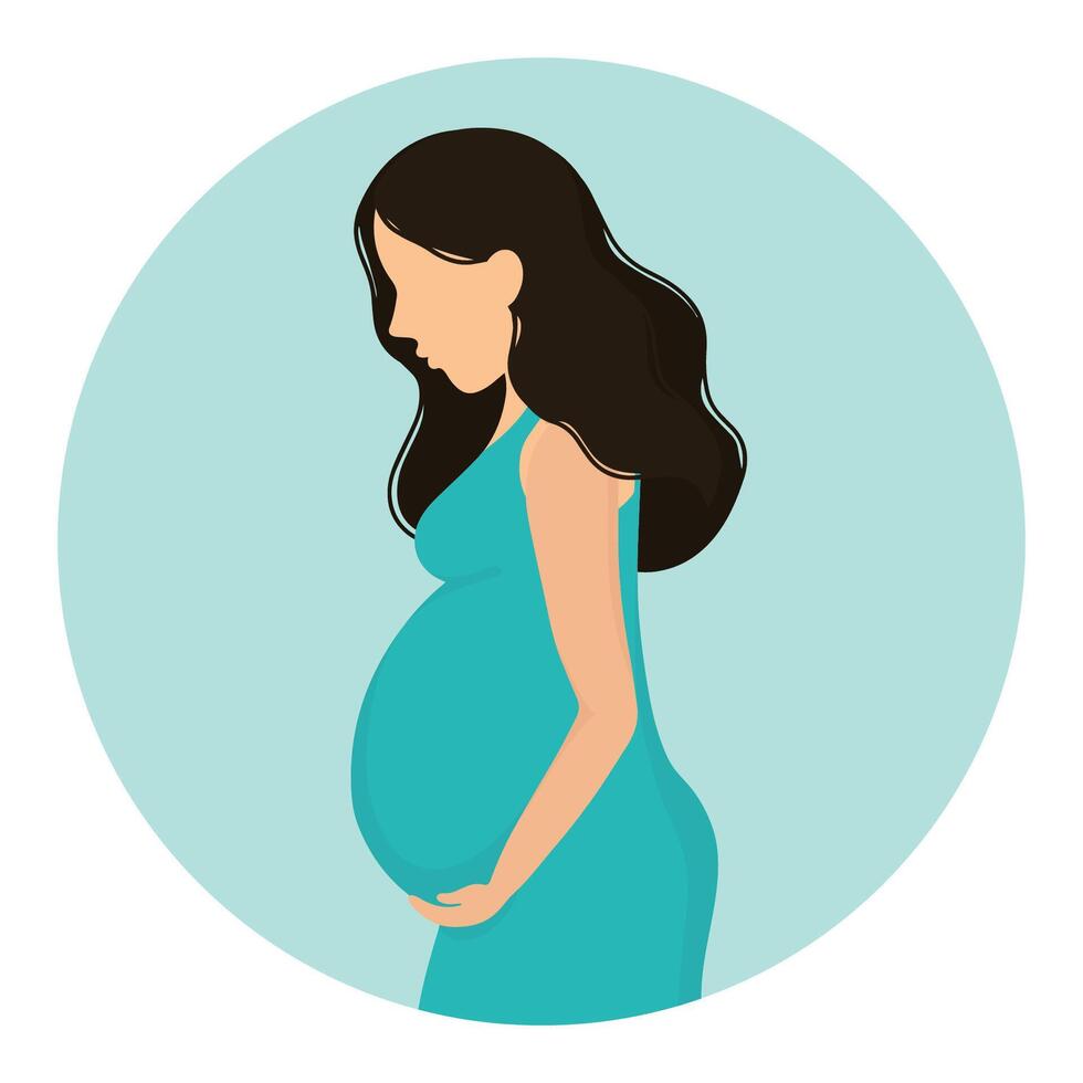 A Beautiful Silhouette of an Elegantly Dressed Pregnant Woman Clothed in a Teal Dress vector