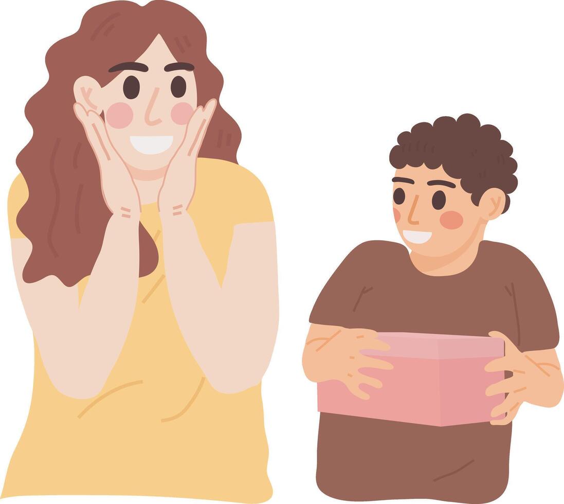 Joyful Moment of Surprise and Gift Giving vector