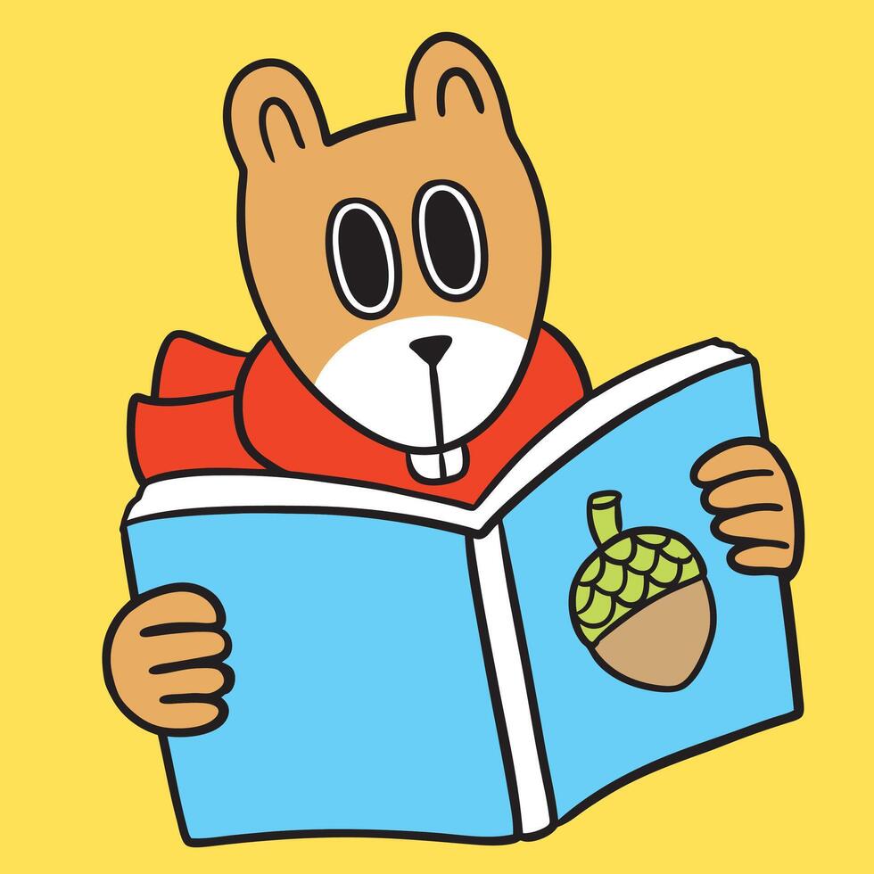 Cartoon cute squirrel reading book element. vector