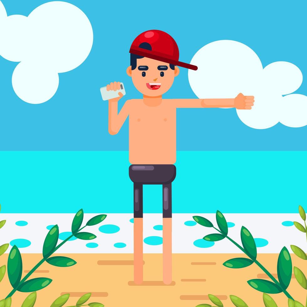 Boy enjoy his vacation in the beach vector
