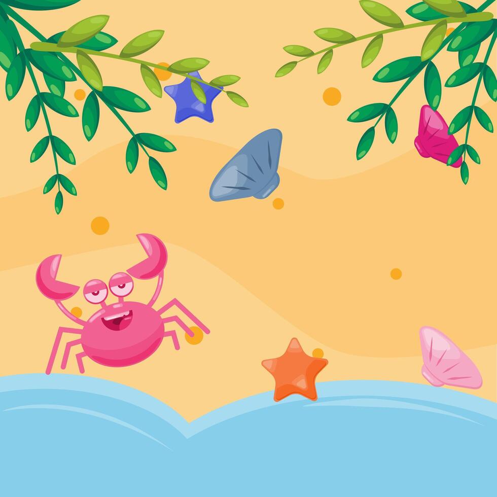 Summer time with crab in the beach vector