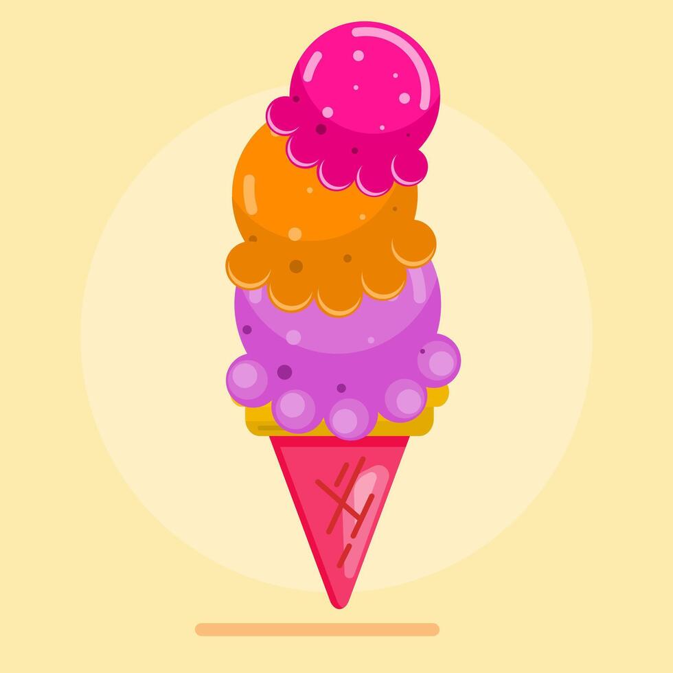 Fresh creamy ice cream three balls summer time, summer drink vector