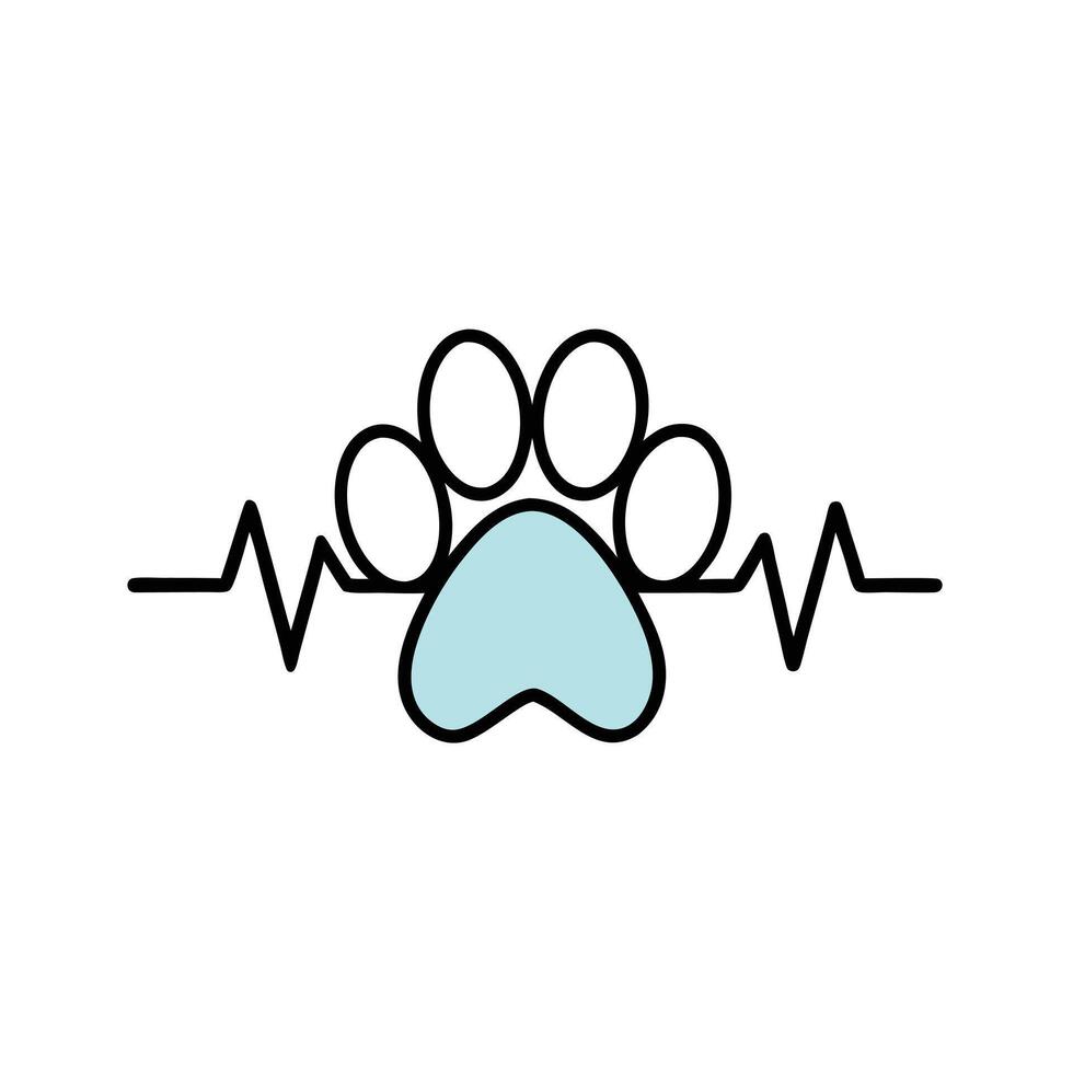 Paw Print ECG Heartbeat Pet Logo vector