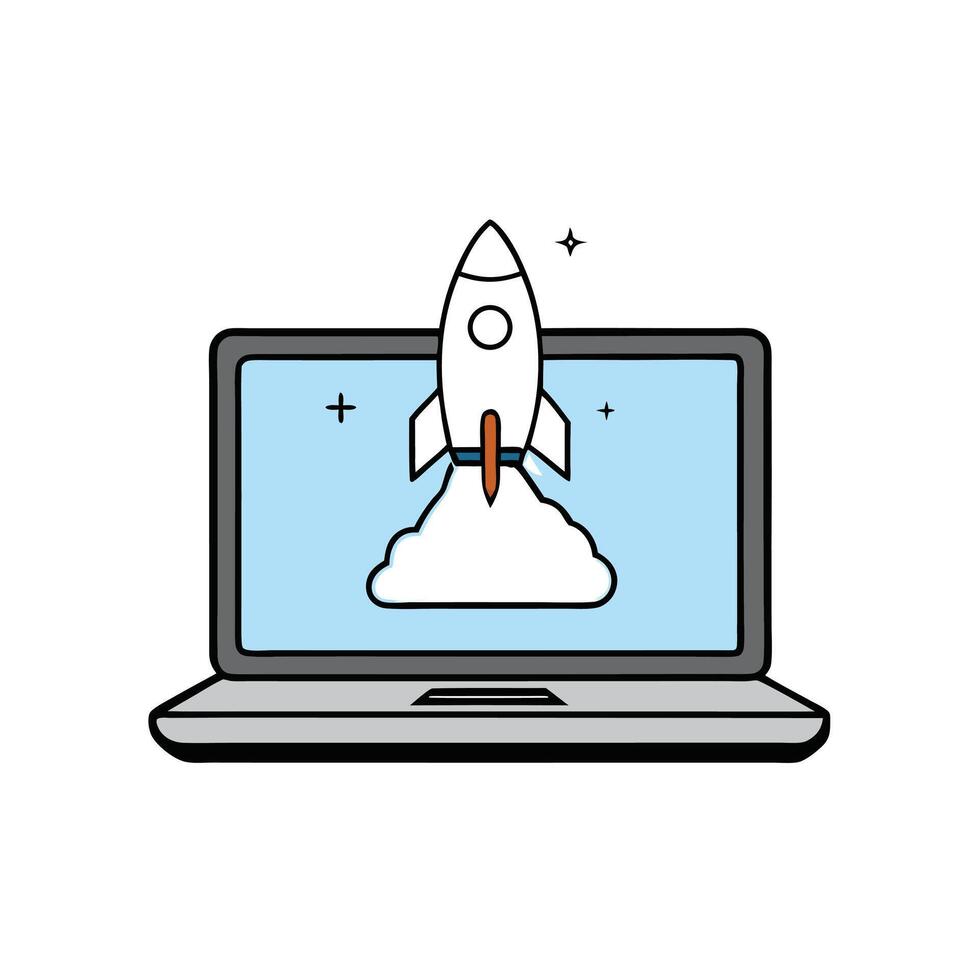 Rocket Launch From Laptop Screen vector