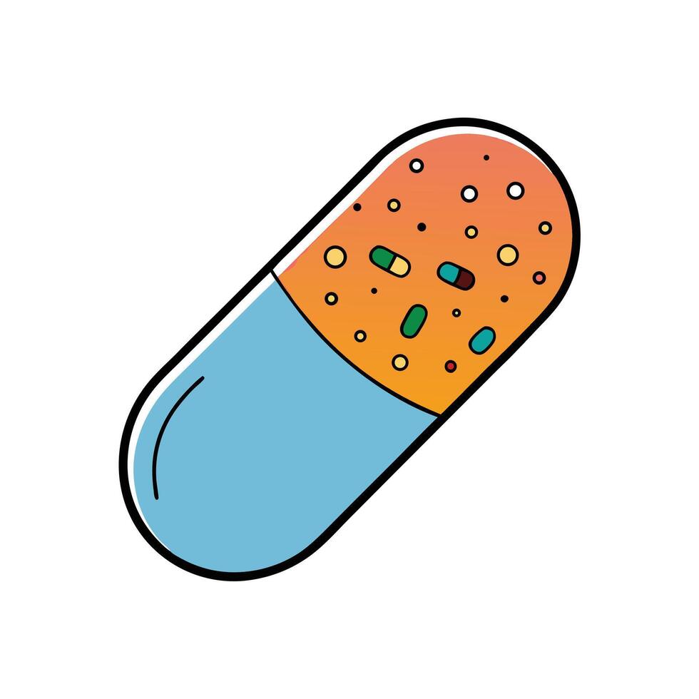 Antibiotic Capsule Cross Section With Active Ingredients vector