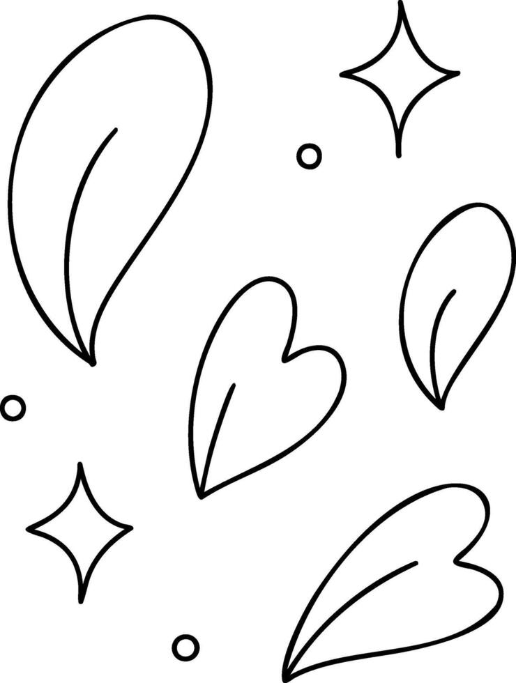 Minimalistic line art featuring leaves and hearts, creating whimsical and playful design vector