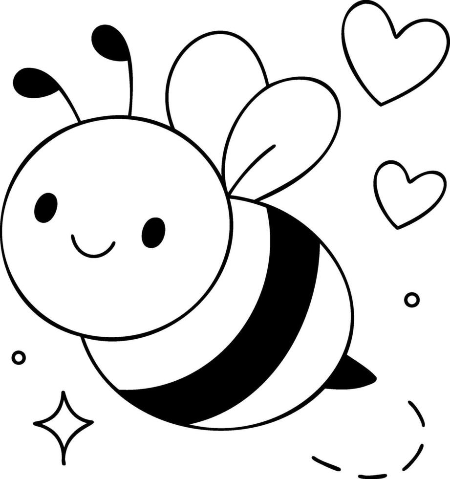Cute cartoon bee with hearts and sparkles, expressing joy and love vector