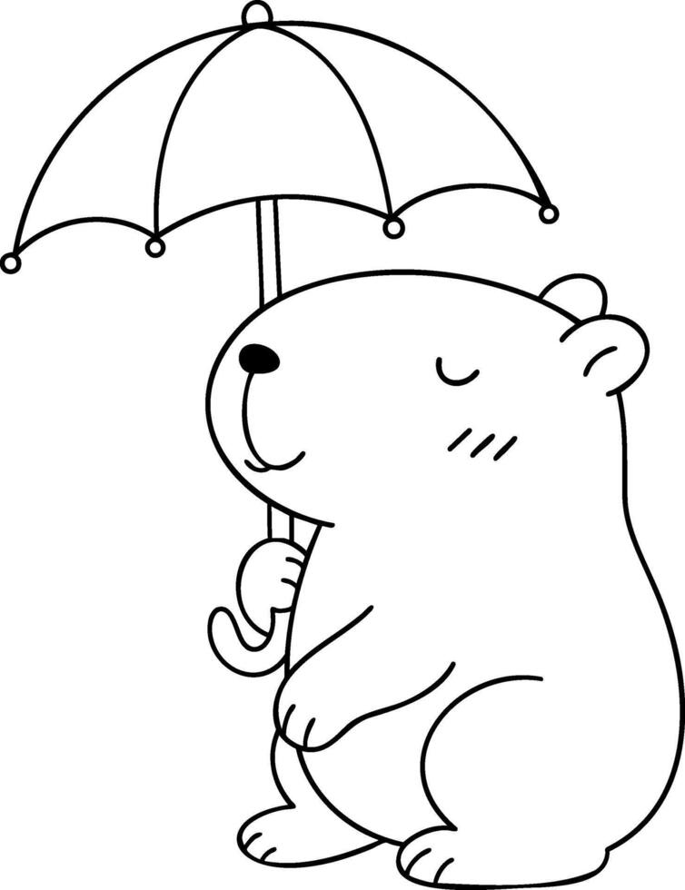 cute capybara holding umbrella, enjoying peaceful moment vector