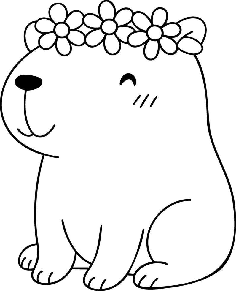 Cute capybara with flower crown, radiating joy and charm vector