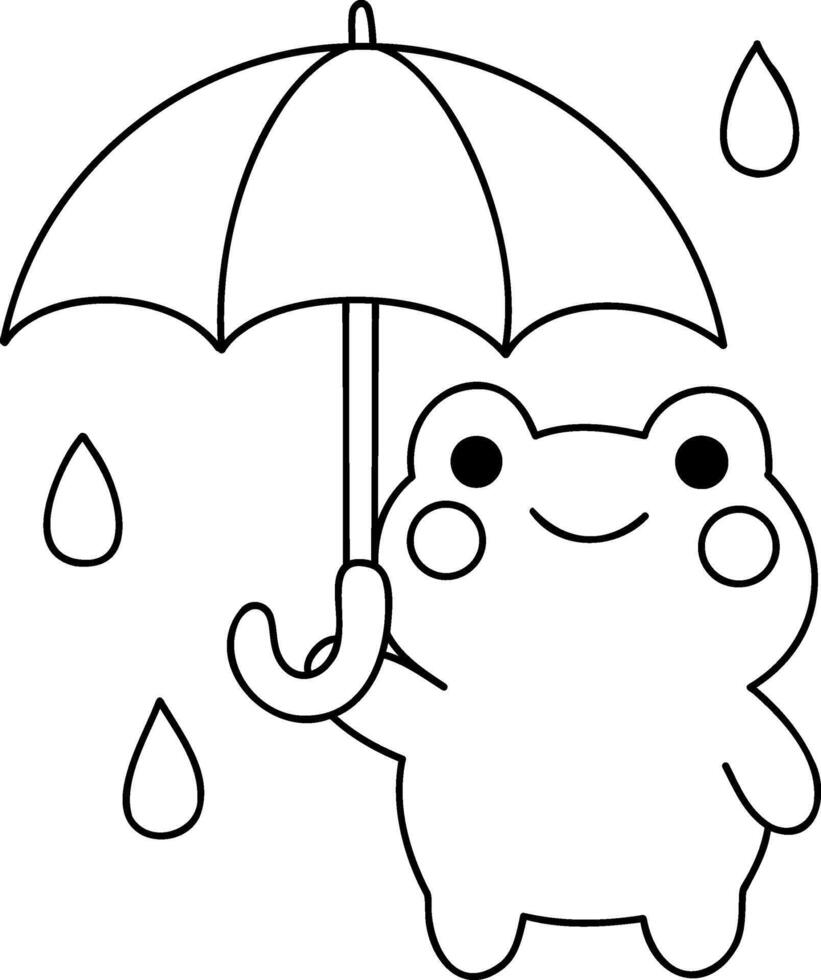 Cute frog holding umbrella, enjoying rainy day with cheerful expression vector