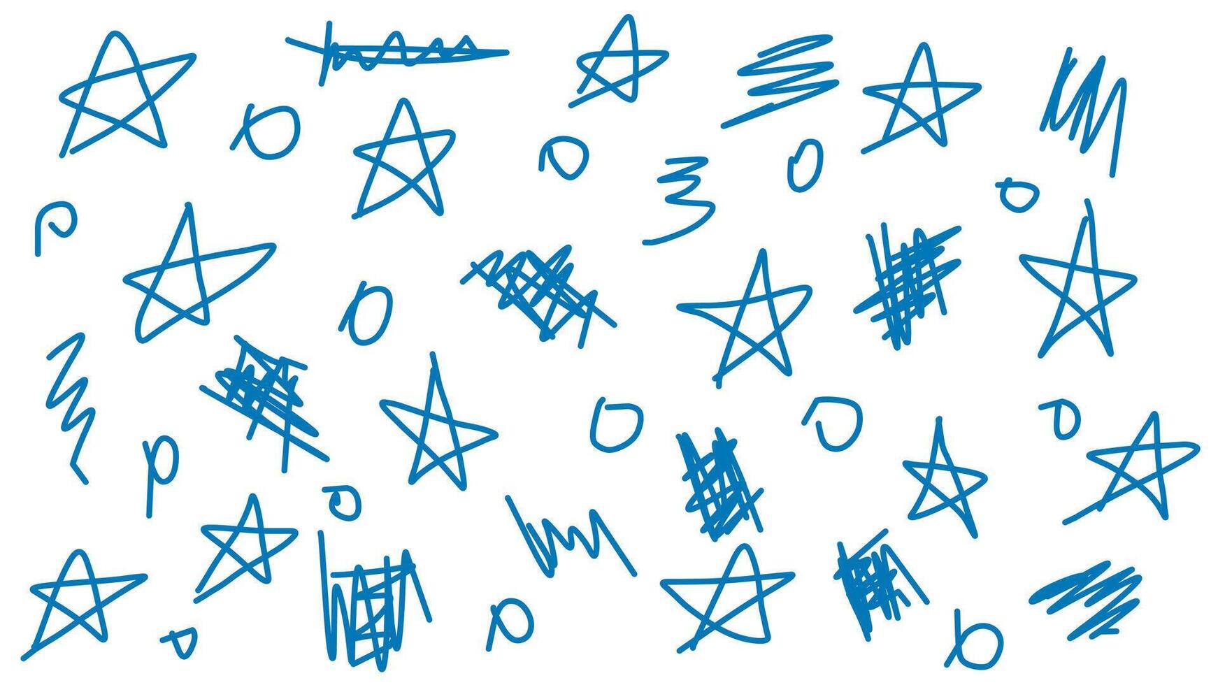 Vivid blue stars and abstract shapes scattered across a white background create a playful atmosphere. This illustration can enhance designs for children s activities, crafts, and art projects vector